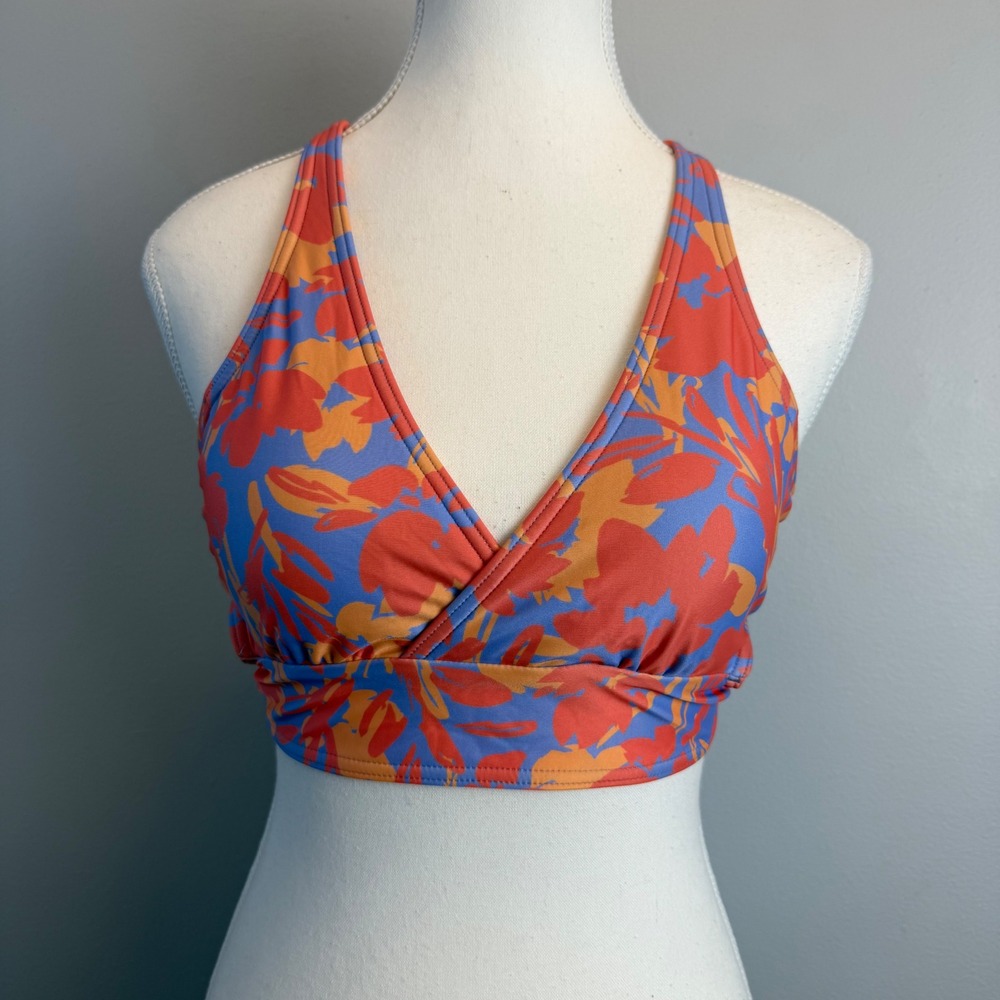 prAna XS Floral Bikini Atalia Swim Top Morning Glory Bloom Orange Blue Strappy